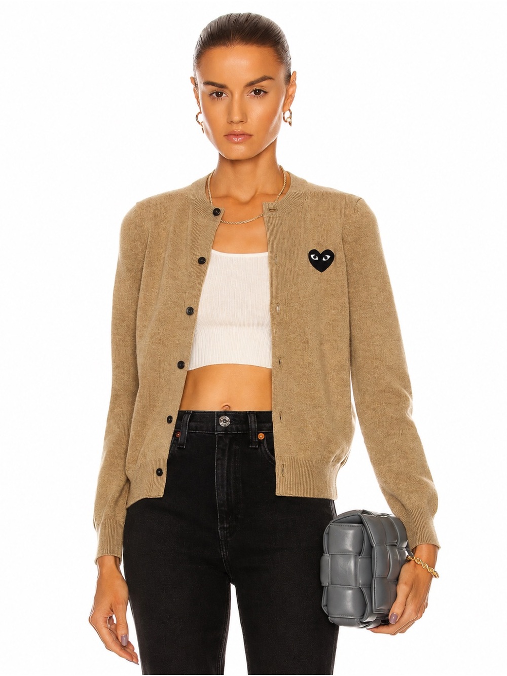 Comme des Garcons PLAY Wool Cardigan Beige Heart Logo Size L Fits M